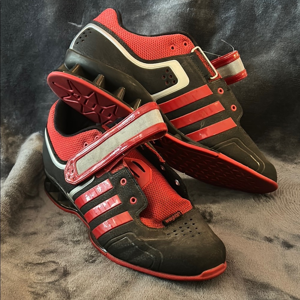 Adidas AdiPower Red and Black weightlifting Shoes with Velcro Straps